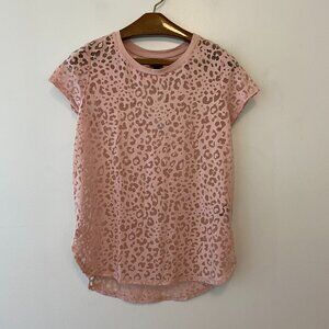 Worthington Leopard Print Sheer Short Sleeve Top Rose Smoke Pink Womens Medium